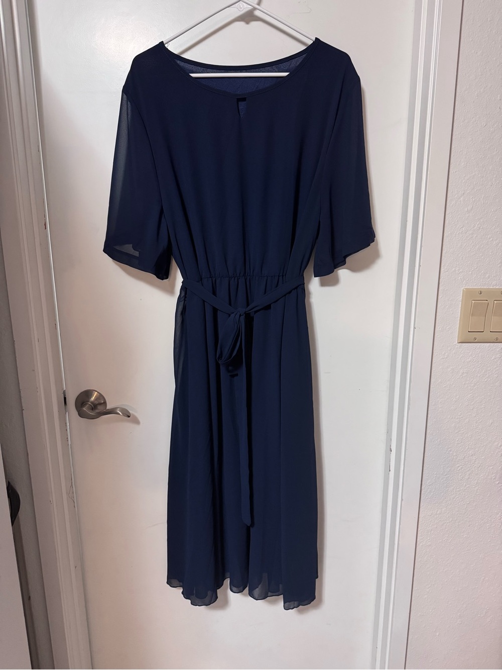 NWOT Classic Navy Midi Dress with Tie Waist